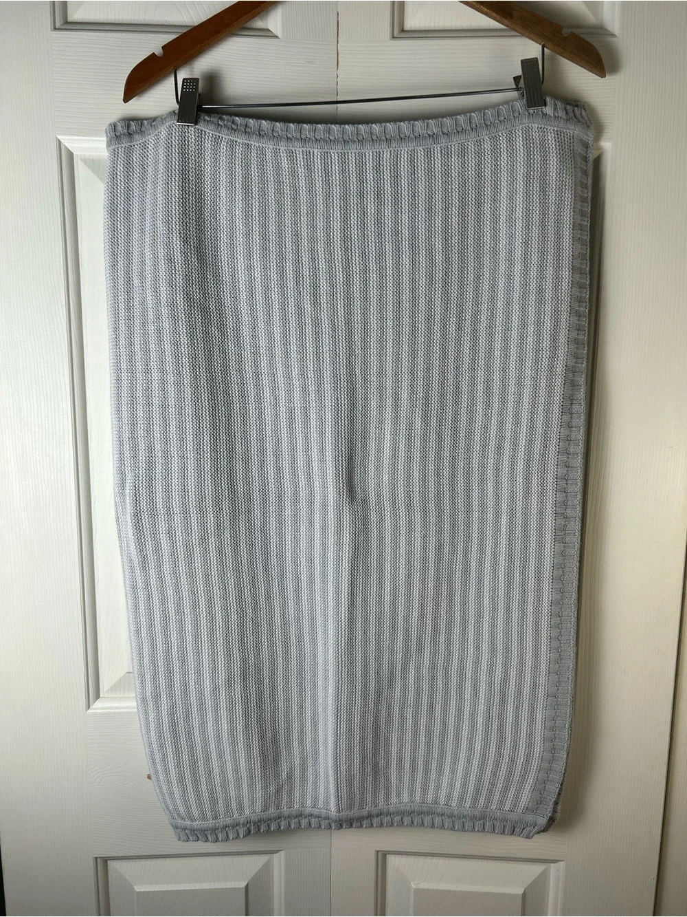Elegant Baby Gray White Stripes Blanket Sweater Knit Cotton Style 89416